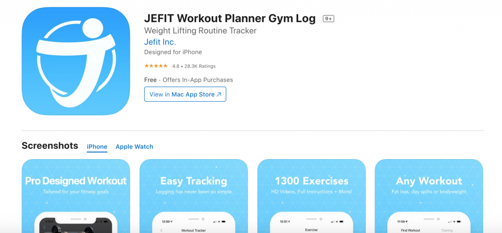 image showing JEFIT in app store